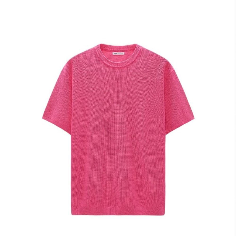 ZARA PURL-KNIT T-SHIRT PINCK SIZE L 3332/420/620 Mspr $46